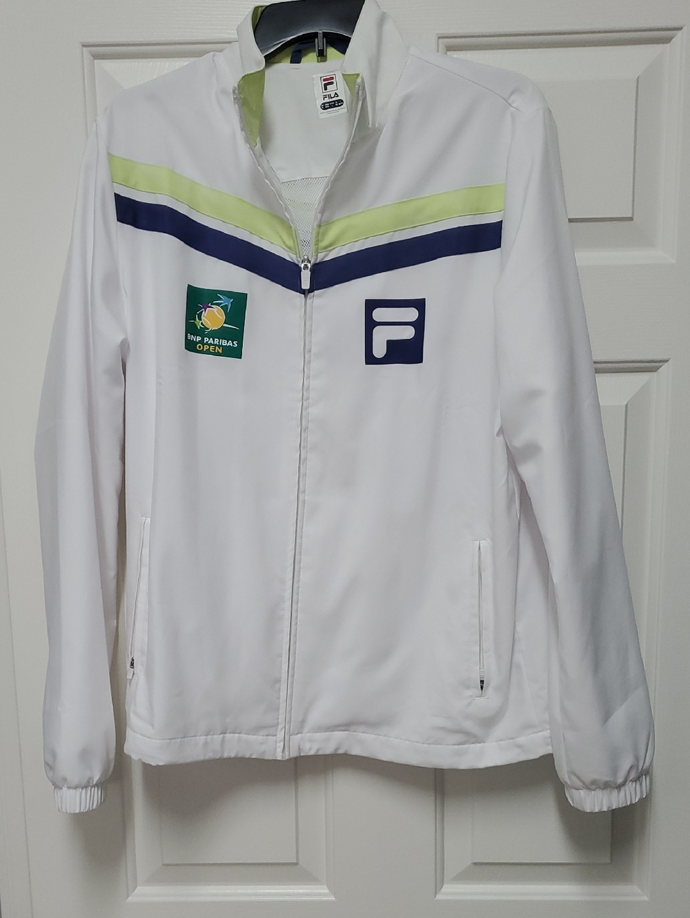 Fila BNP PARIBAS OPEN White Track Jacket with Lime and Navy Accents